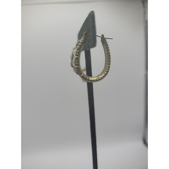 Vintage Gold Tone Hoop Earrings Stones Pierced Jewelry Costume - Picture 6 of 10